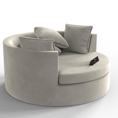 Velvet Round Solid Wood Barrel Sofa Chair ( Beige ) - Image 3
