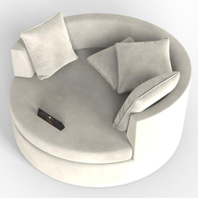 Velvet Round Solid Wood Barrel Sofa Chair ( Beige ) - Image 4