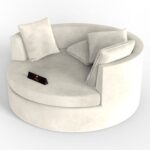 Velvet Round Solid Wood Barrel Sofa Chair ( Beige )