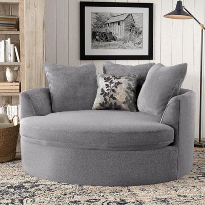 Velvet Round Solid Wood Barrel Sofa Chair ( Silver )