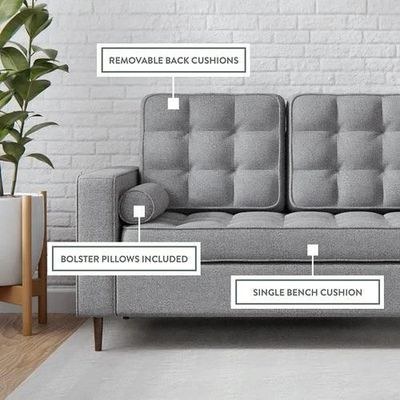 Madera Square Arms and Tufting-Bolster 2 Seater Sofa | Chaise Lounge (With 2 Pillows) - Image 2
