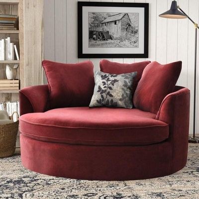 Velvet Round Solid Wood Barrel Sofa Chair ( Maroon )
