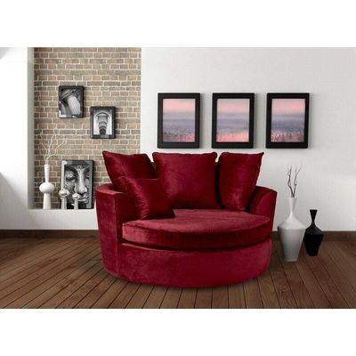 Velvet Round Solid Wood Barrel Sofa Chair ( Maroon ) - Image 2