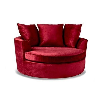 Velvet Round Solid Wood Barrel Sofa Chair ( Maroon ) - Image 3