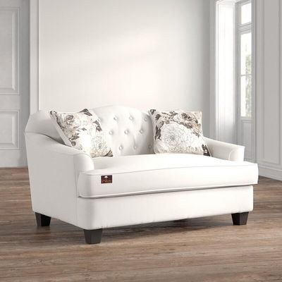 Wooden Recessed Arm Loveseat Sofa 2 Seater, Beige (Walnut Legs) - Image 3