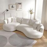 Snowy Curved Luxurious Boucle Fabric 3 Seater Sofa with Soft Comfortable Cushions for Modern Living Room
