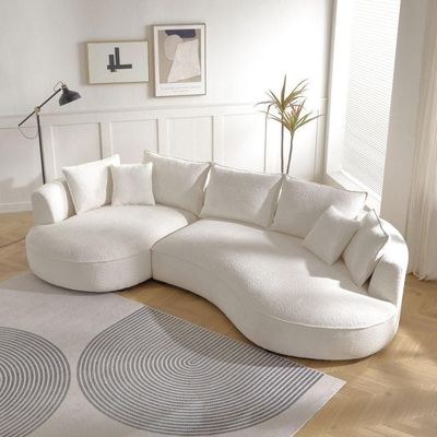 Snowy Curved Luxurious Boucle Fabric 3 Seater Sofa with Soft Comfortable Cushions for Modern Living Room - Image 3