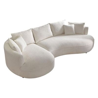 Snowy Curved Luxurious Boucle Fabric 3 Seater Sofa with Soft Comfortable Cushions for Modern Living Room - Image 4