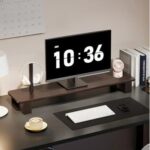 Walnut Monitor Stand-Modern Desk Organizer, Monitor Raised Shelf Screen Support Stand Office Laptop Cooling Storage Holders 120 cm