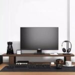 Walnut Monitor Stand-Modern Desk Organizer, Monitor Raised Shelf Screen Support Stand Office Laptop Cooling Storage Holders 120 cm