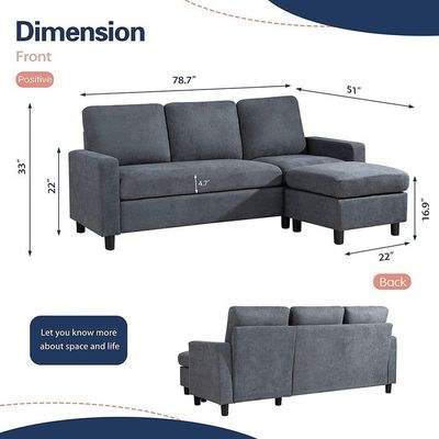 Convertible L-Shaped Wide Reversible Sectional Sofa 3 Seater With Ottoman - Image 3
