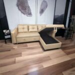 Canape L-Shape Solid Wood Sofa Bed with 3 Cushions ( Beige )