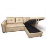 Canape L-Shape Solid Wood Sofa Bed with 3 Cushions ( Beige )