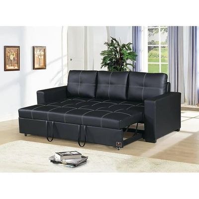 Modern Handmade Leatherette Sofa Cum Bed (Black)