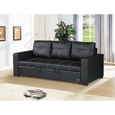 Modern Handmade Leatherette Sofa Cum Bed (Black) - Image 2