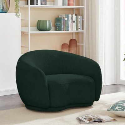Snug Rounded Back Rich Green Modern Boucle Sofa