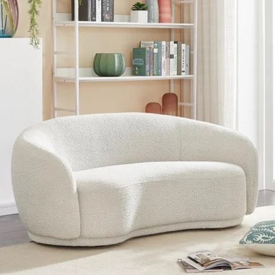 Snug Rounded Back Rich Cream Modern Boucle Sofa