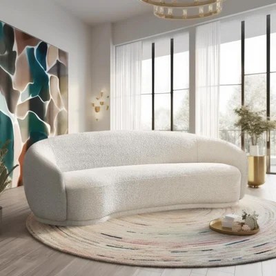 Snug Rounded Back Rich Cream Modern Boucle Sofa