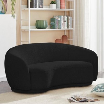 Snug Rounded Back Rich Black Modern Boucle Sofa
