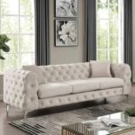 Sapphira Modern Elegant Button Tufted Design Solid Wood 3 Seater Sofa with Comfortable Cushions ( Metal Legs )