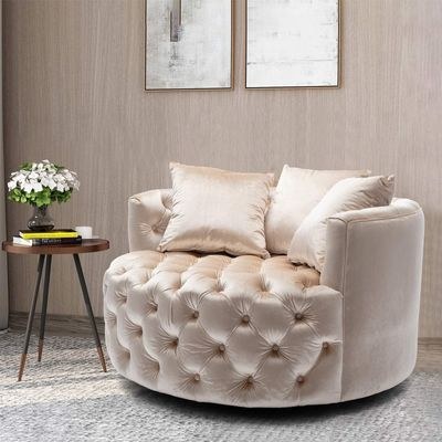 Barrel Button Tufted Design Modern Round Sofa For Living Room with 3 Pillows - Image 3