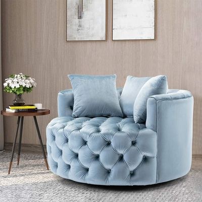 Barrel Button Tufted Design Modern Round Sofa For Living Room with 3 Pillows - Image 4