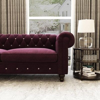 Graceful 3 Seater Velvet Rolled Arm Chesterfield Sofa - Image 3