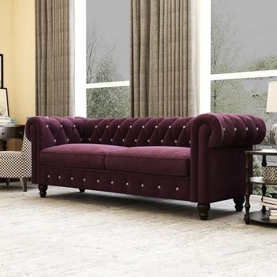 Graceful 3 Seater Velvet Rolled Arm Chesterfield Sofa - Image 4