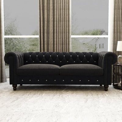 Graceful 3 Seater Velvet Rolled Arm Chesterfield Sofa - Image 3