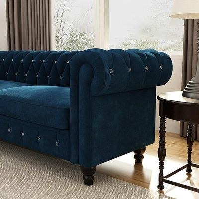 Graceful 3 Seater Velvet Rolled Arm Chesterfield Sofa - Image 3