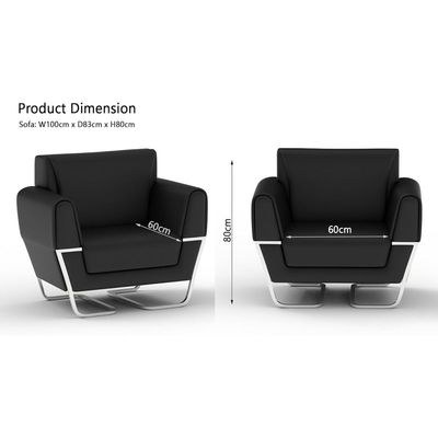 Mahmayi PU Leatherette Single Seater Black Casual Leather Sofa - Modern Executive Sofa, Office Lounge Seater With Stainless Steel Legs And High Density Foam Black Sofa (Single Seater) - Image 3