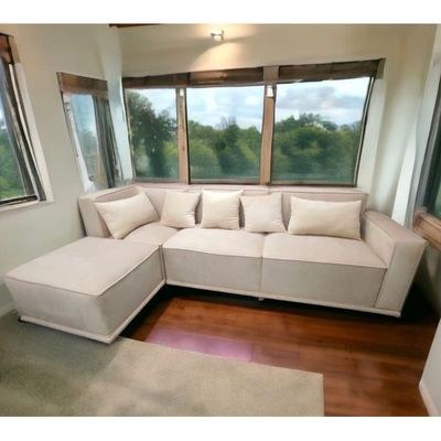 Madera Handmade Modular Sectional Sofa Set 5 Seater (Cream) - Image 2