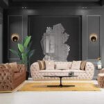 6 Seater Chesterfield Luxurious Velvet Sectional Sofa Set with Cushions (Beige & Brown)
