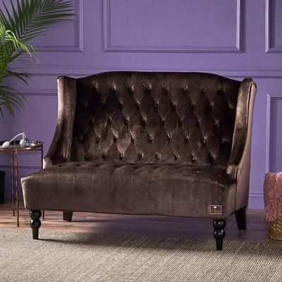 Wooden Recessed Arm Loveseat Bench (2 Seater, Chocolate)