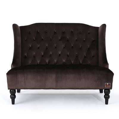 Wooden Recessed Arm Loveseat Bench (2 Seater, Chocolate) - Image 2
