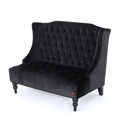 Wooden Recessed Arm Loveseat Bench (2 Seater, Black) - Image 2