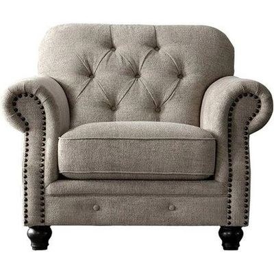 Luxury Chesterfield Chenille Diamond Tufted Armchair Sofa (Grey Color Walnut Legs)