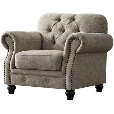 Luxury Chesterfield Chenille Diamond Tufted Armchair Sofa (Grey Color Walnut Legs) - Image 2