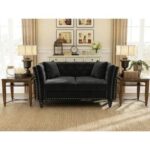 Square Arm Loveseat 2 Seater Sofa (Walnut Legs)