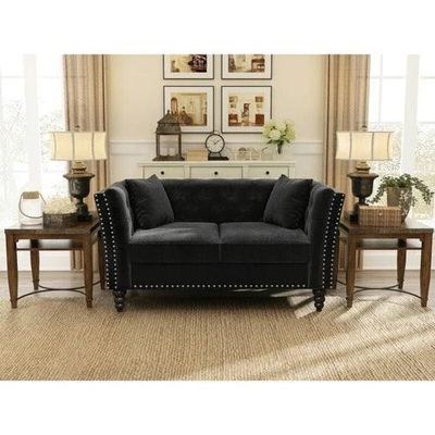 Square Arm Loveseat 2 Seater Sofa (Walnut Legs)