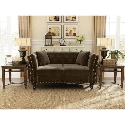 Square Arm Loveseat 2 Seater Sofa (Walnut Legs)