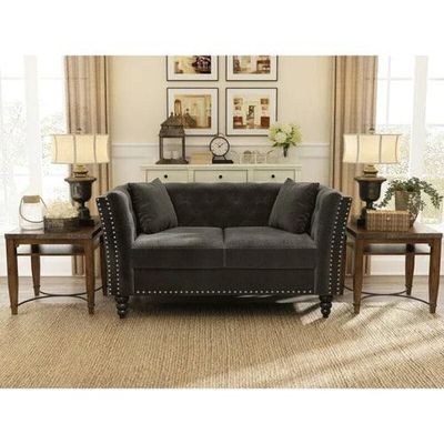 Square Arm Loveseat 2 Seater Sofa (Walnut Legs)
