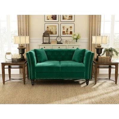 Square Arm Loveseat 2 Seater Sofa (Walnut Legs)