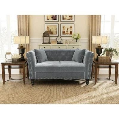 Square Arm Loveseat 2 Seater Sofa (Walnut Legs)