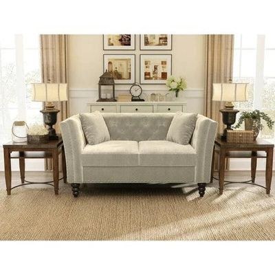 Square Arm Loveseat 2 Seater Sofa (Walnut Legs)