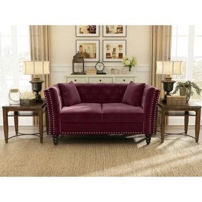 Square Arm Loveseat 2 Seater Sofa (Walnut Legs)