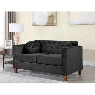 Velvet Square Arm Loveseat 2 Seater Sofa