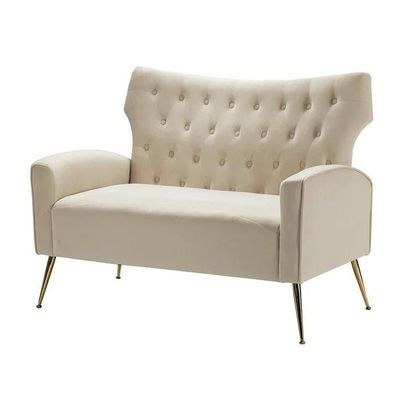 Wooden Square Arm Loveseat Wing Back Chair Set 2+1+1 (Metal Legs) - Image 4