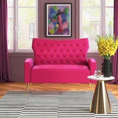 Wooden Square Arm Loveseat Wing Back Chair Set 2+1+1 (Metal Legs) - Image 3
