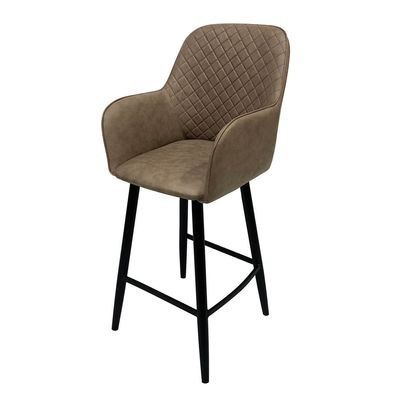 Maple Home Accent Leather High Bar Chair Armrest & Backrest Soft Padding Black Metal Legs and Footrest Counter Kitchen Cafe Restaurant Pub Living Dining Room Furniture